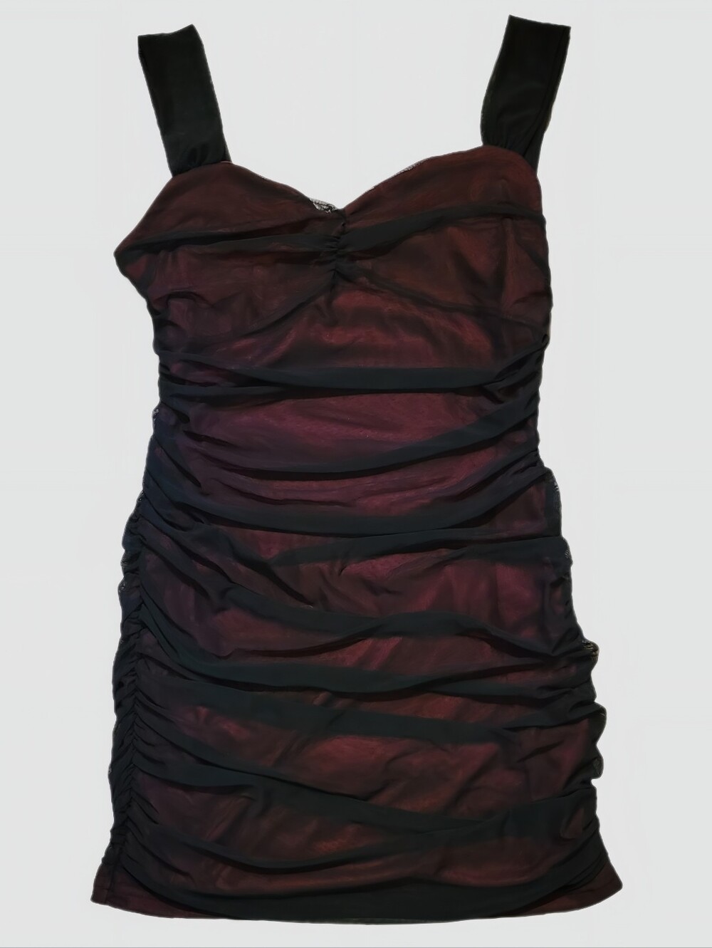Blood Red Black Mesh Overlay Dress Ruched Bodycon LBD Y2k Cocktail Party Size L